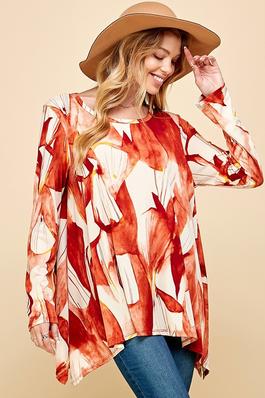 PLUS SIZE PRINT ALL OVER LONG SLEEVE TUNIC TOP
