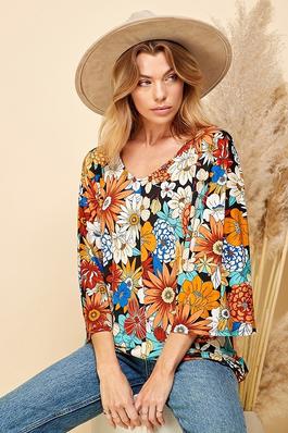 WOMEN FLORAL PRINT ALL OVER LOOSE DOLMAN TOP