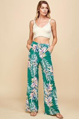PLUS TROPICAL PALAZZO HIGH WAISTED FLARED PANTS 