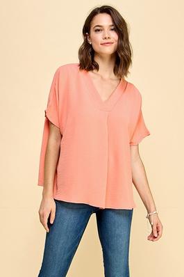 PLUS SIZE V NECK OVERSIZED SOLID TOP