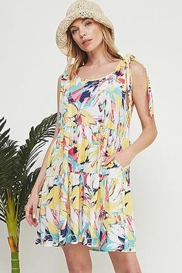 WOMEN MULTI COLOR FLORAL PRINT TIERED TUNIC DRESS