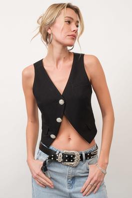 Crystal Button Cropped Vest