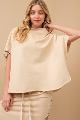 French Terry Funnel Neck Capelet Boxy Top