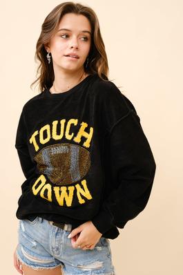 Terry Cloth Touch Down Patchwork Stone Sweatshirt