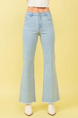 Mid Rise Pearl Stretch Flare Denim Jeans