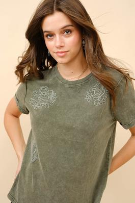 Floral Western Embroidered Graphic T Shirt