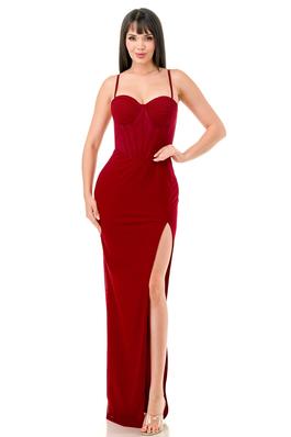 SOLID BUSTIER CORSET STYLE MAXI DRESS