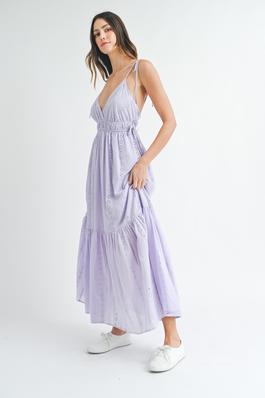 EYELET LACE MAXI DRESS WITH SIDE STRAP DETAILS