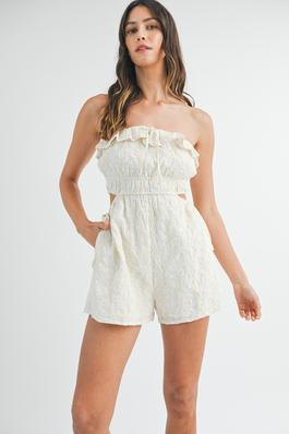 FLORAL EMBROIDERY TUBE CUT OUT DETAIL ROMPER