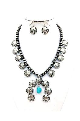 WESTERN INDIAN COIN SQUASH BLOSSOM NECKLACE SET