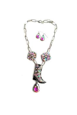 WESTERN CRYSTAL COWBOY BOOTS NECKLACE SET