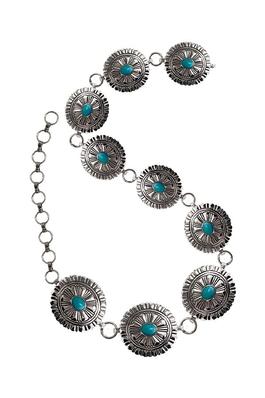 WESTERN CONCHO DESIGN TURQUOISE STONE CHAIN BELT