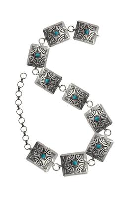 WESTERN CONCHO DESIGN TURQUOISE STONE CHAIN BELT