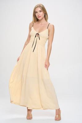 Contrast Straps Feature Ruffle Ruched Maxi Dress