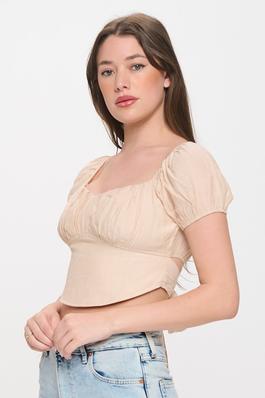 Ruched Bust Tie-Back S/S Top