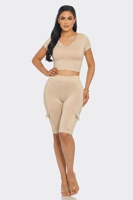 2 Pc Active Yoga Crop top and Cargo Shorts Set