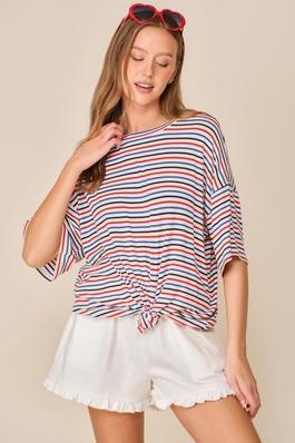 Patriotic oversized rayon striped top