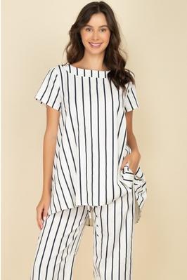 STRIPPED OVERSIZED LINEN TOP