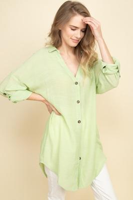 Lightly Fresh Oversized Linen Blouse with Roll Up Sleeves