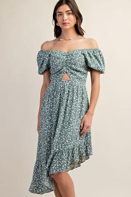 Asymmetrical Puff Sleeve Dress