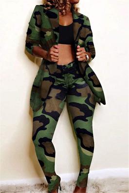CAMOUFLAGE FASHION CASUAL PRINT LONG SLEEVED TWO PIECE SUIT