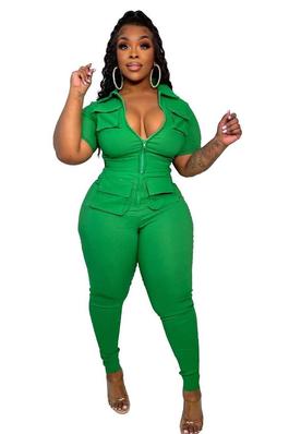 4X PLUS SIZE JUMPSUITS WITH PACKET WOMEN PLAYSUITS WITH ZIPPER SOLID COLOR SHORT SLEEVE BODYSUIT