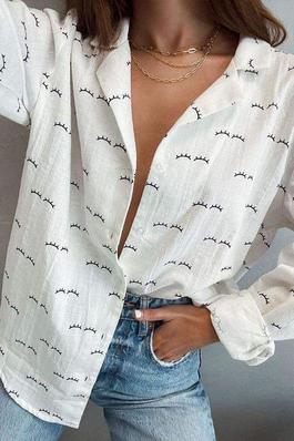 All Over Eyelash Print Notched Collar Button Up Top