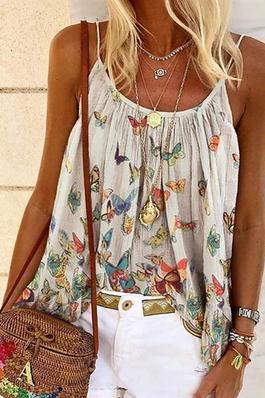 Butterfly Print Spaghetti Strap Casual Top