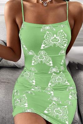 Mini Dress Butterflies Print Slim Women Sling Backless Bodycon Dress for Party