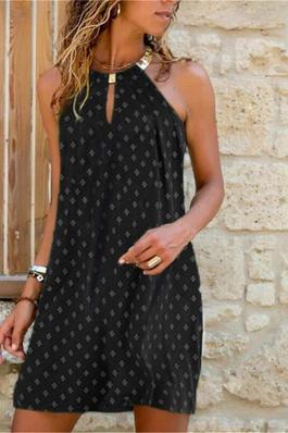 Summer Dress, Women's Casual Sleeveless Vintage Print Halter Neck Mini Dress Summer Beach Dresses