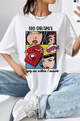 EZWEAR CASUAL OVERSIZED SHORT SLEEVE WOMEN T SHIRT WITH CHARACTER AND SLOGAN PRINT FOR SUMMER