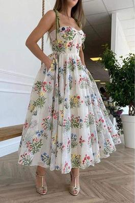 FLORAL EMBROIDED MESH MAXI DRESS