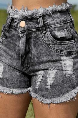 WOMEN SHORTS CASUAL SKINNY SOLID COLOR BUTTONS DENIM SHORT PANTS