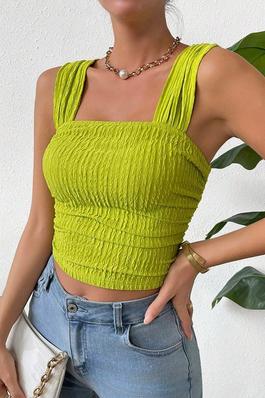 Slim Ruched Sleeveless Square Neck Crop Tank Tops