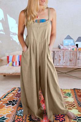 Sleeveless Wide Leg Overalls Jumpsuit with Pockets