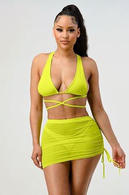 3piece Bikini Swimsuit Beach Skirt