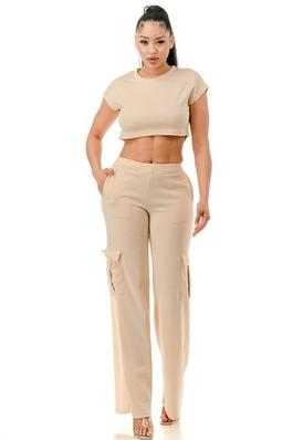 TOP AND WIDE CARGO PANTS SET