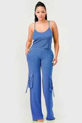 TANK TOP AND WIDE CARGO PANTS SET