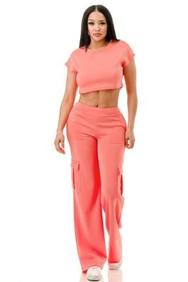 TOP AND WIDE CARGO PANTS SET