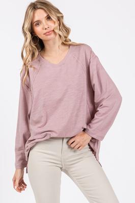 V Neck Long Sleeve Textured Top