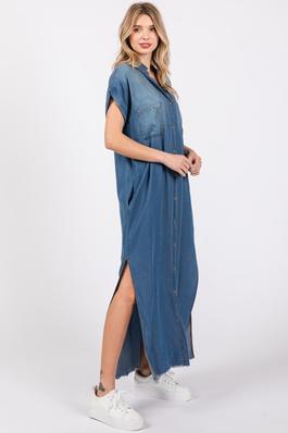 Short Sleeve Maxi Denim Dress