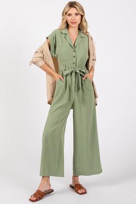 TURNED-UP CUFF BELTED JUMPSUIT