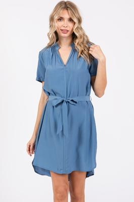 Solid Belted Shirtdress