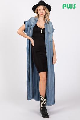 Short Sleeve Maxi Denim Dress Plus Size