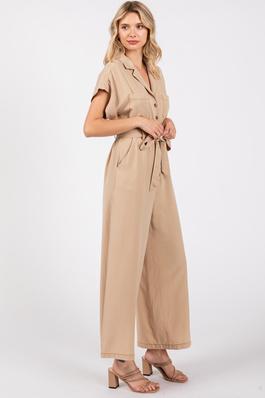 TURNED-UP CUFF BELTED JUMPSUIT