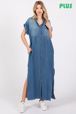 Short Sleeve Maxi Denim Dress Plus Size