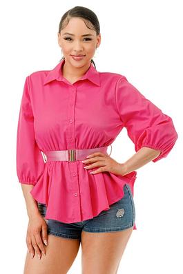 BUTTON DOWN BLOUSE WITH BELT