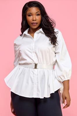 PLUS BUTTON DOWN BLOUSE WITH BELT