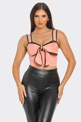 Front Oversized Bow Cut Out Detail Crop Top