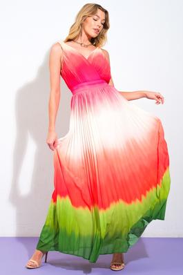 A printed woven pleated maxi dress